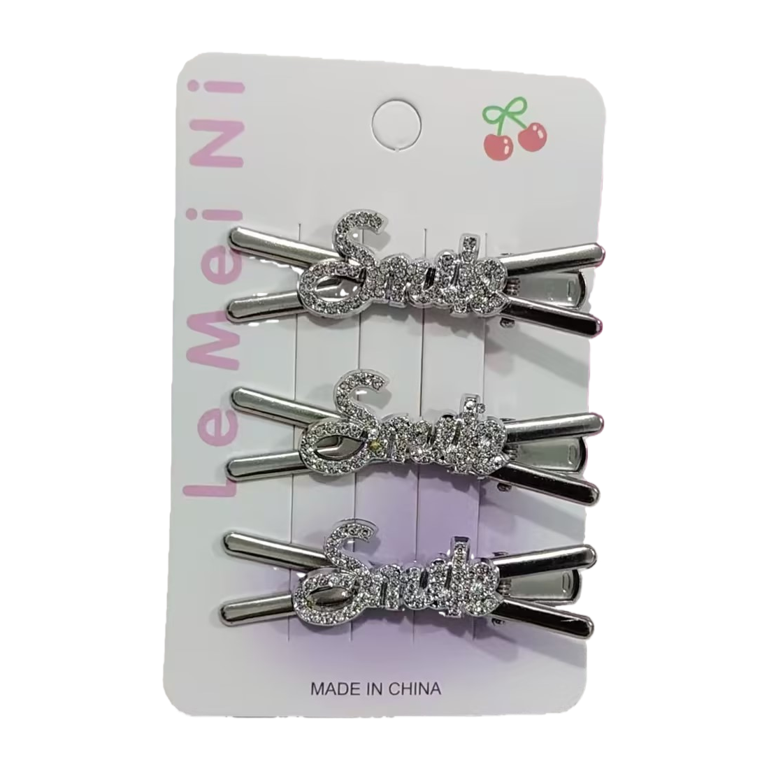 Korean ins silver bow letter hair clips, exquisite and fashionable water diamond planet bangs hair accessories, women's headwear Item Picture