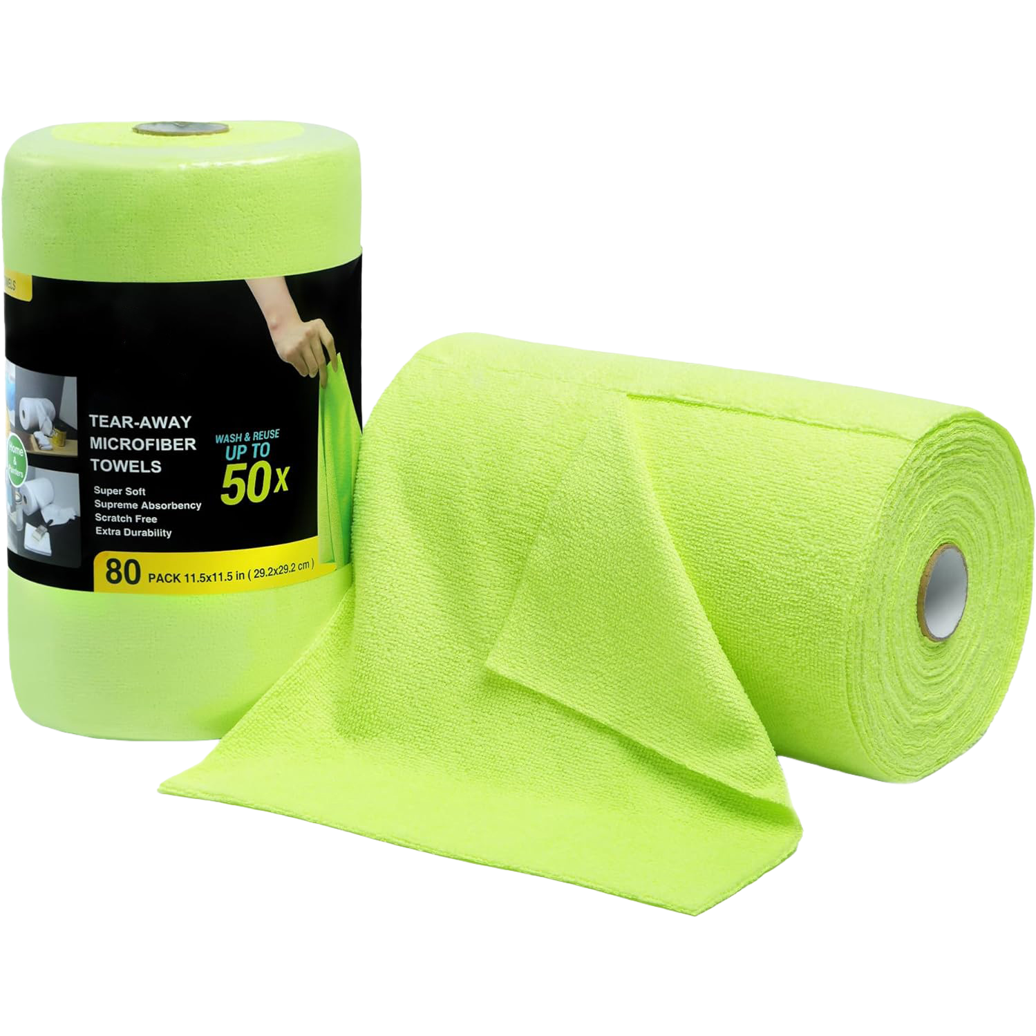 Yilu Silk microfiber cleaning cloth roll, reusable green tear-off tissue paper; Microfiber towels specially designed for automobiles; Super absorbent, lint free cleaner suitable for home and kitchen use Item Picture
