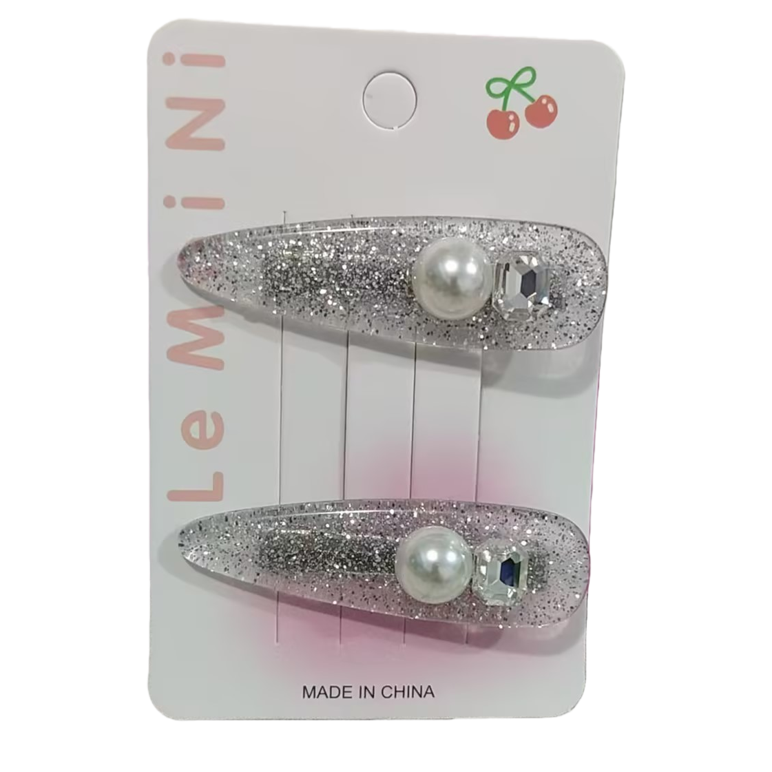 Wholesale of new spring and summer hair accessories: Silver glitter with colorful beads, a pair of card hair clips for girls and students, with edge clips Item Picture