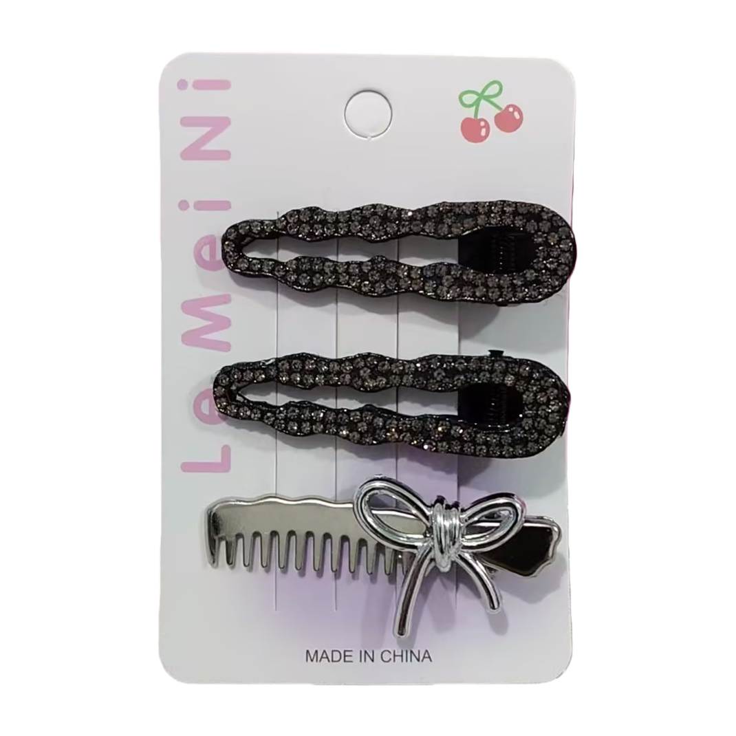 Full diamond bow hair clip, simple bangs, one-line clip, side clip, small duckbill hair clip at the back of the head, headpiece Item Picture