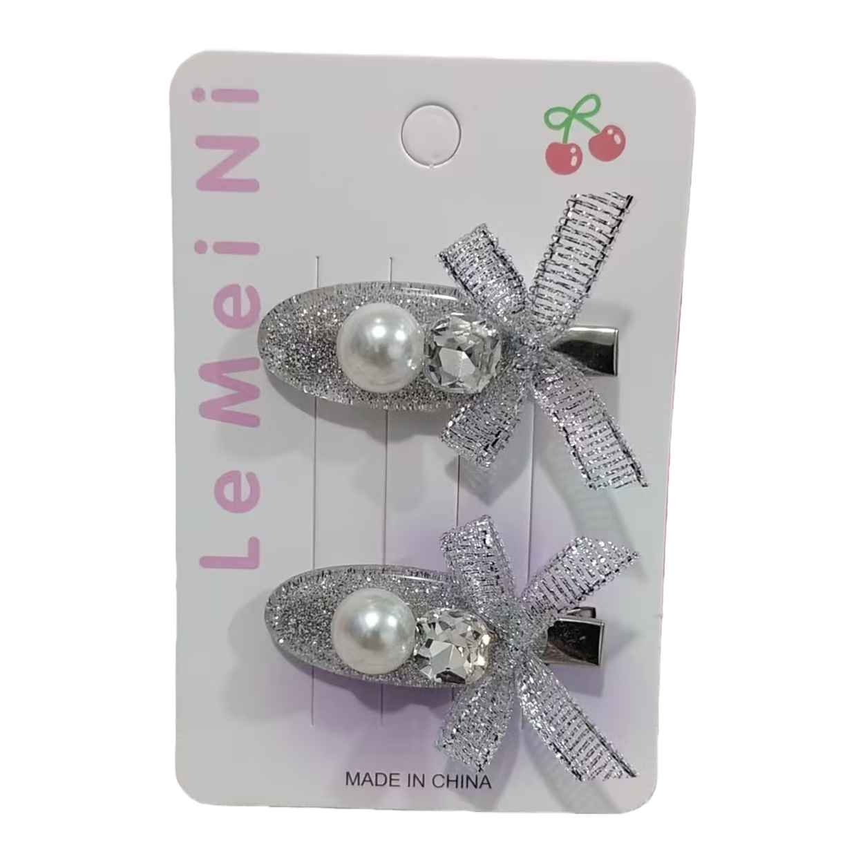 Wholesale hair accessories: Silver glitter with colorful beads, a pair of card hair clips for girls and students, with edge clips Item Picture