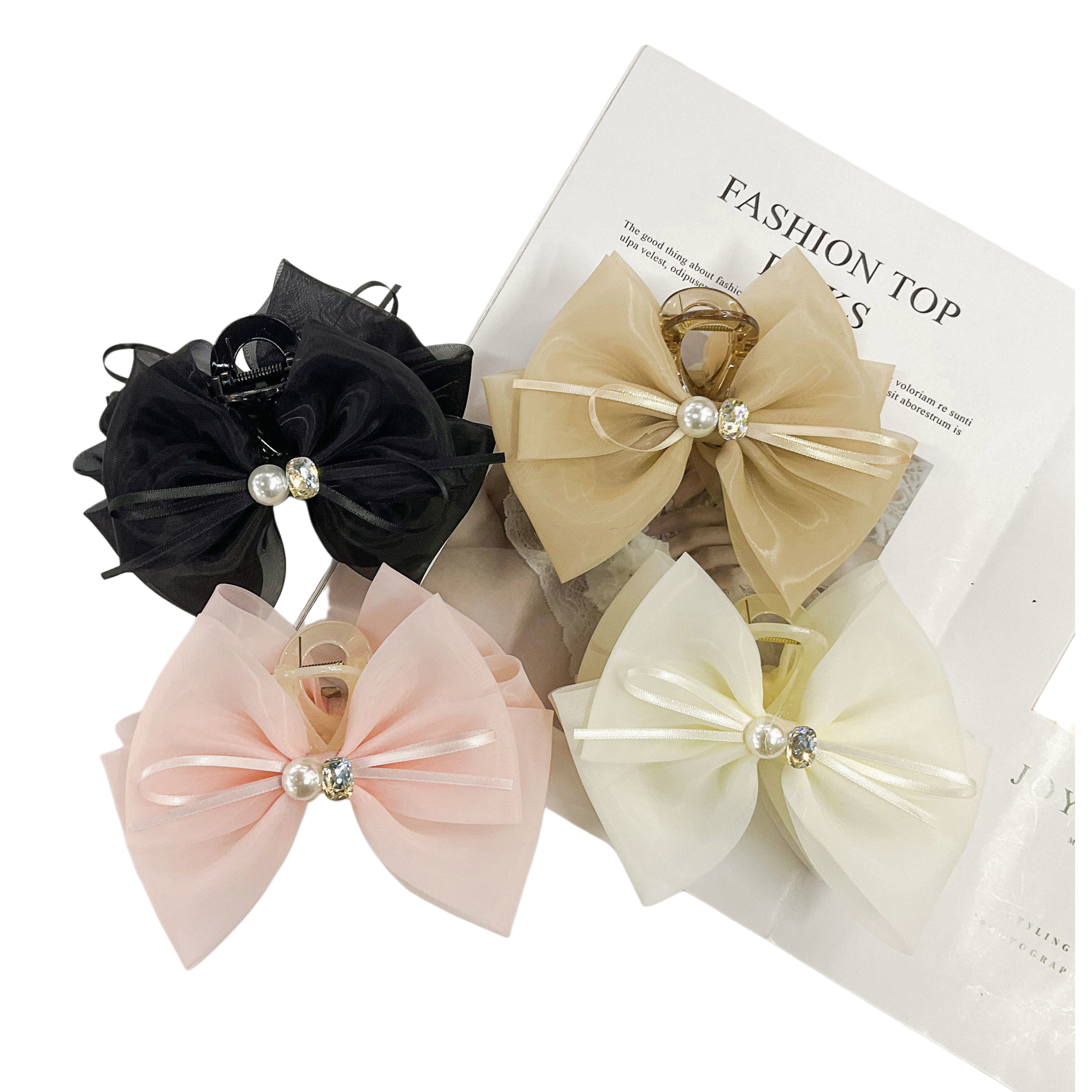 Diamond-encrusted grab clip, super ethereal silk gauze double-sided bow hair clip, back of the head, women's summer headwear, hair clip clip, hair clip 110432730 Item Picture