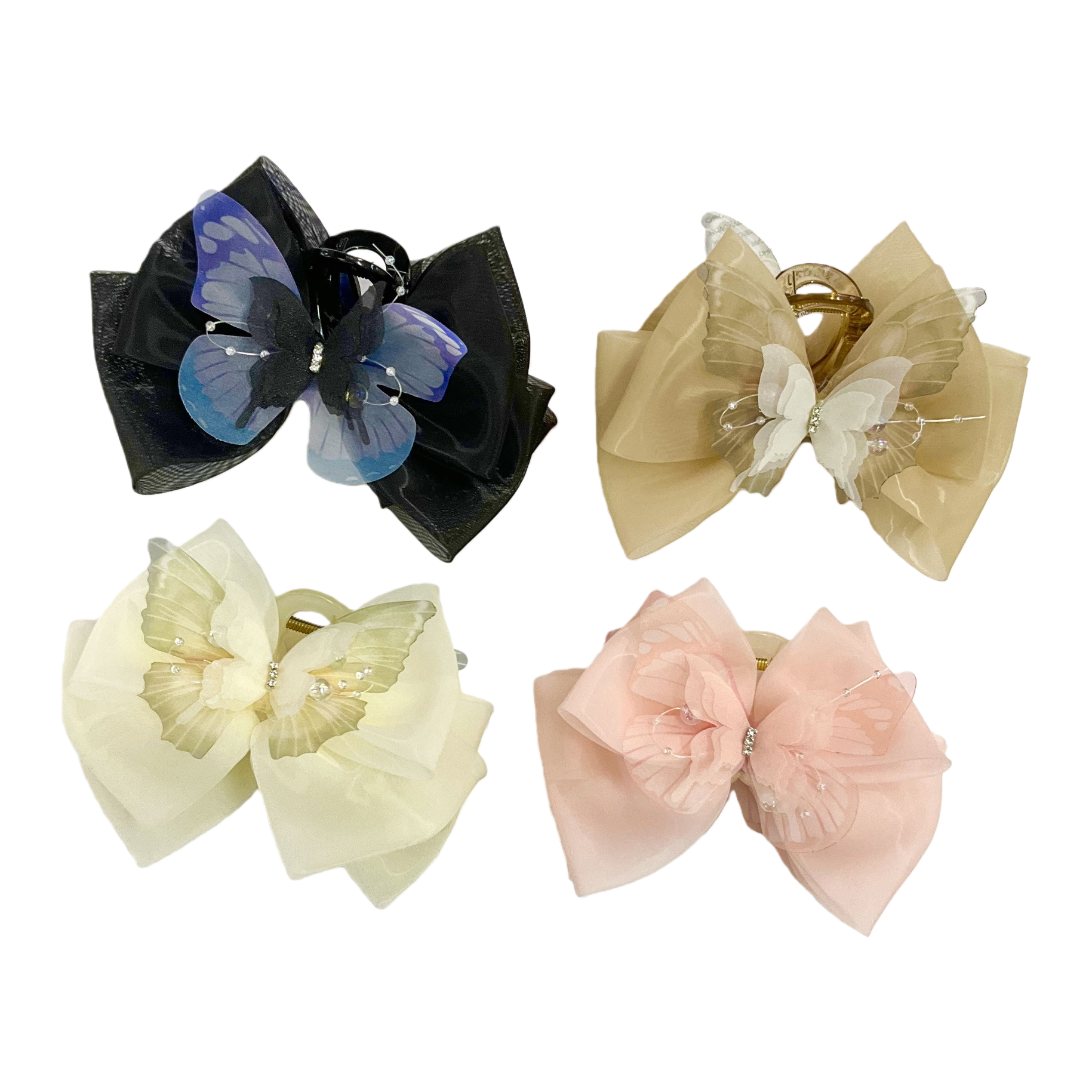 A sweet and cute netted bow clip, a small shark clip hair accessory at the back of a woman's head Item Picture