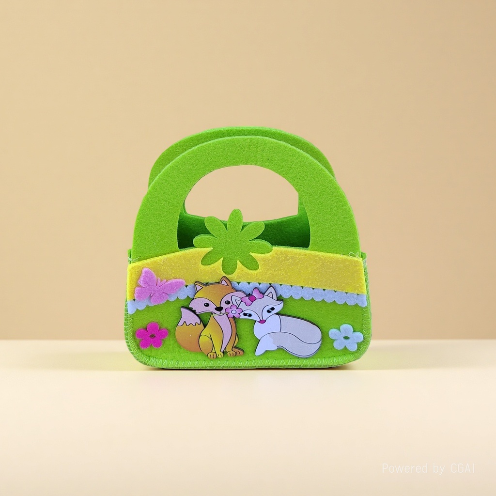 Cartoon fox green felt gift bag, simple PP handbag, frosted PVC plastic bag details Picture