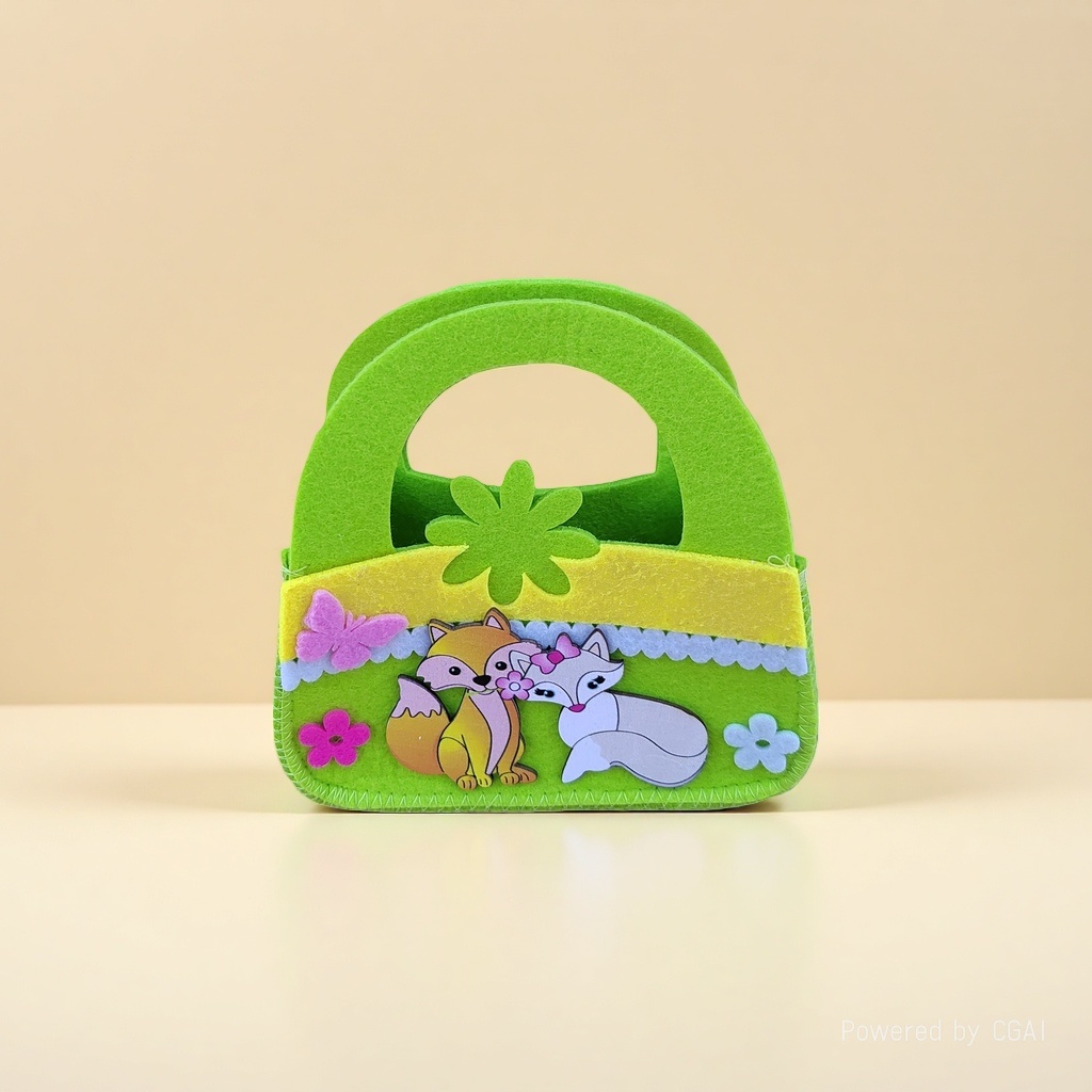 Cartoon fox green felt gift bag, simple PP handbag, frosted PVC plastic bag Specification image