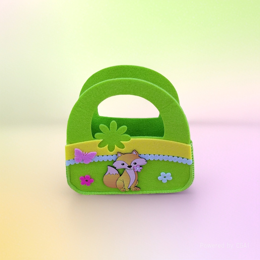Green felt fox handbag, felt gift bag, simple PP hand-held bag, frosted PVC plastic bag details Picture