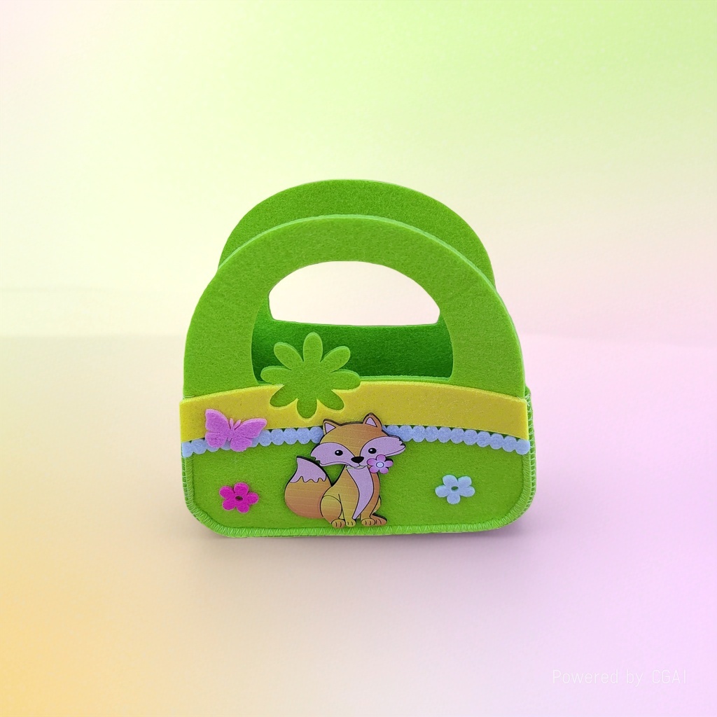 Green felt fox handbag, felt gift bag, simple PP hand-held bag, frosted PVC plastic bag