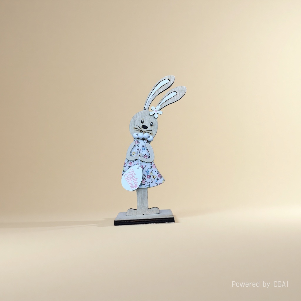 Wooden rabbit decoration, wooden ring handicraft, natural texture details Picture