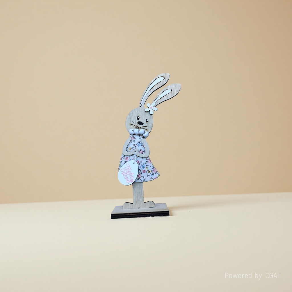 Wooden rabbit decoration, wooden ring handicraft, natural texture