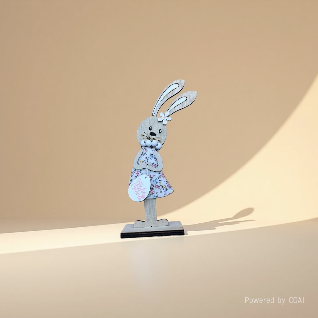 Wooden rabbit decoration, wooden ring handicraft, natural texture Specification image