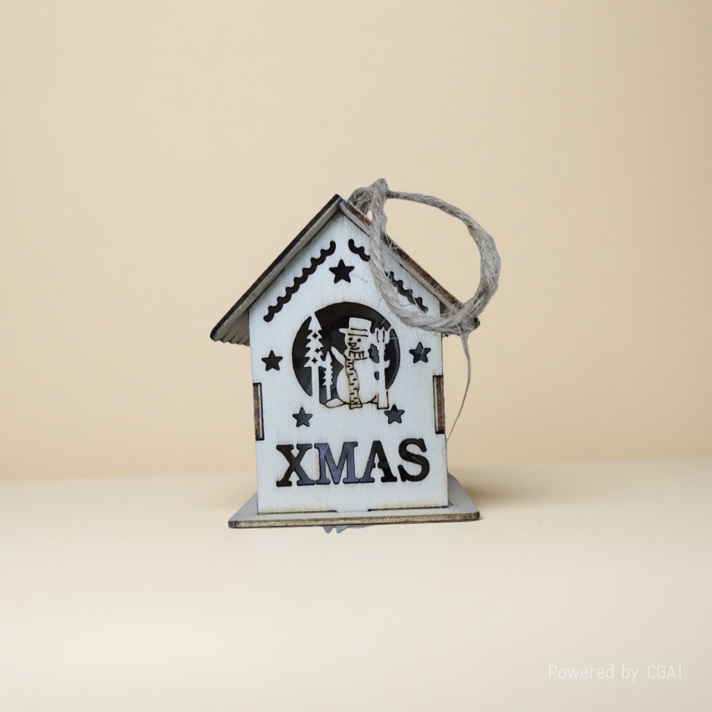 Sote's Christmas wooden house is decorated with Christmas wreaths, Christmas hats, ornaments and holiday gifts Application Scenario