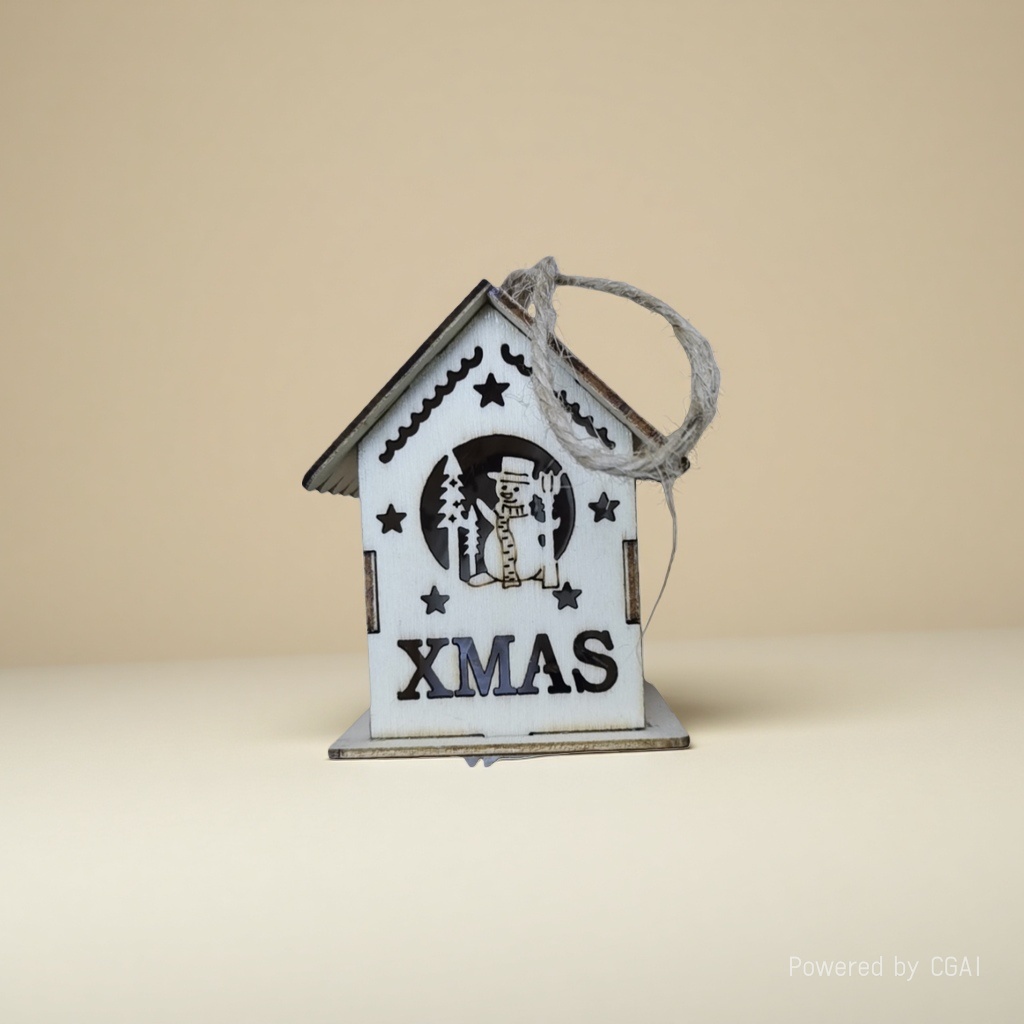 Sote's Christmas wooden house is decorated with Christmas wreaths, Christmas hats, ornaments and holiday gifts details Picture