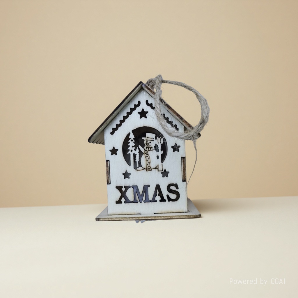 Sote's Christmas wooden house is decorated with Christmas wreaths, Christmas hats, ornaments and holiday gifts