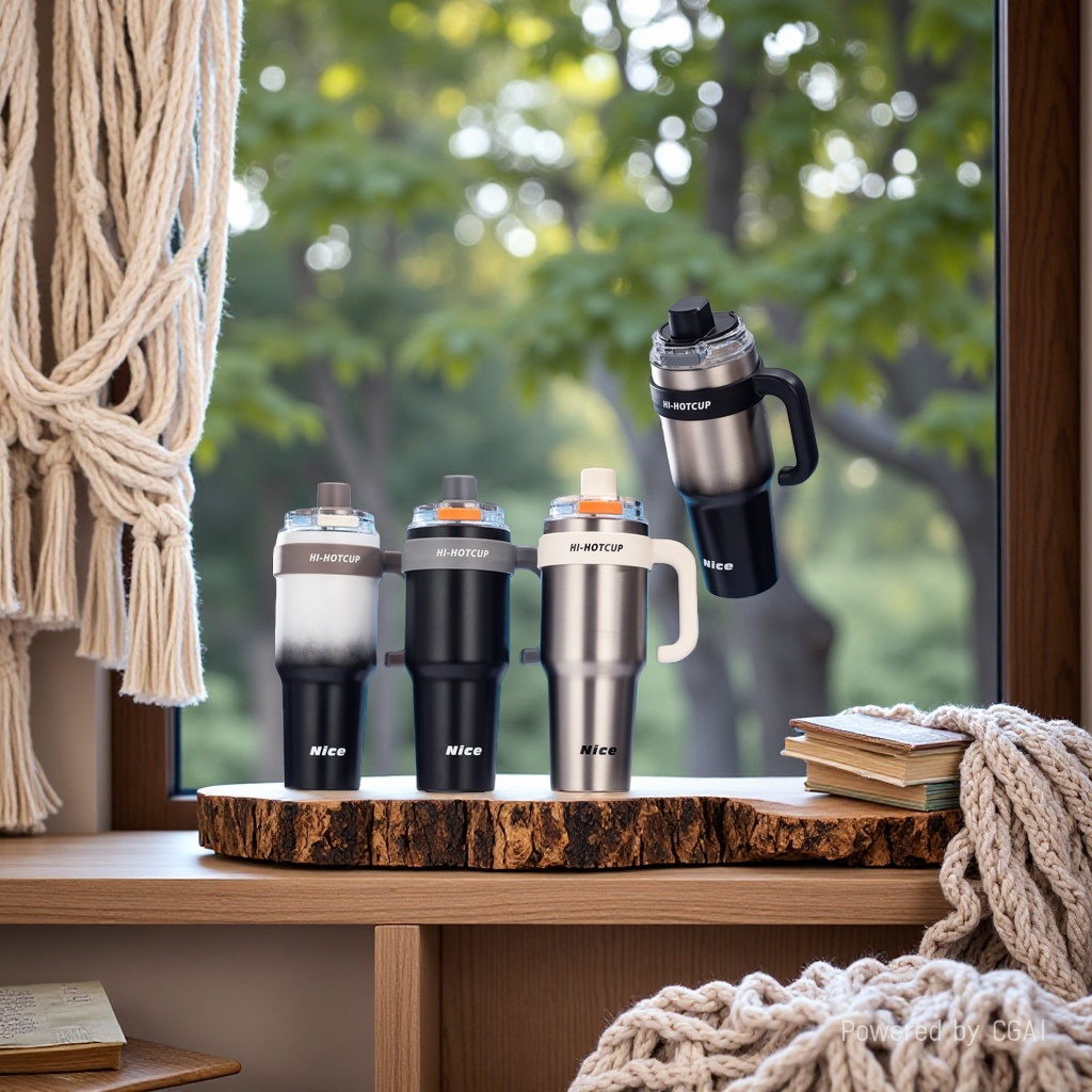 New Giant ice cup, ceramic insulated cup, car cup, handle coffee cup, outdoor sports straw cup