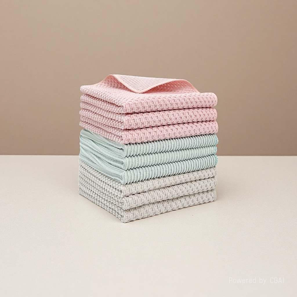 Pink, light green and beige towels stacked, all-cotton 120g hotel supplies towels, hotel white towels