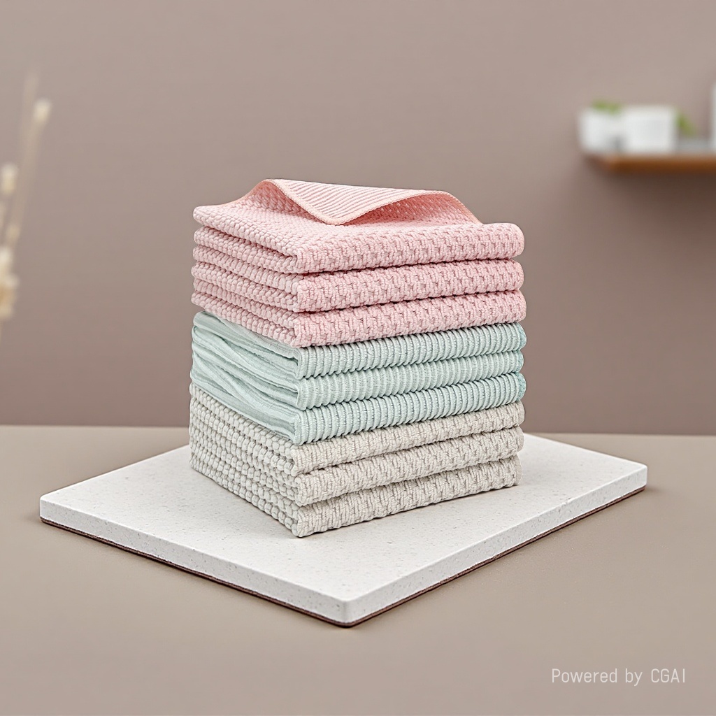 Pink, light green and beige towels stacked, all-cotton 120g hotel supplies towels, hotel white towels details Picture