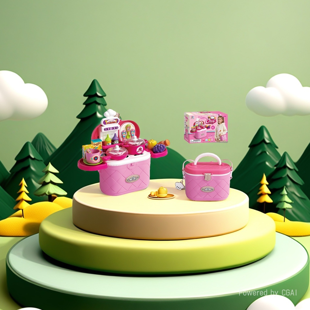 Pink portable zombie children's toy kitchen set play house small toys details Picture