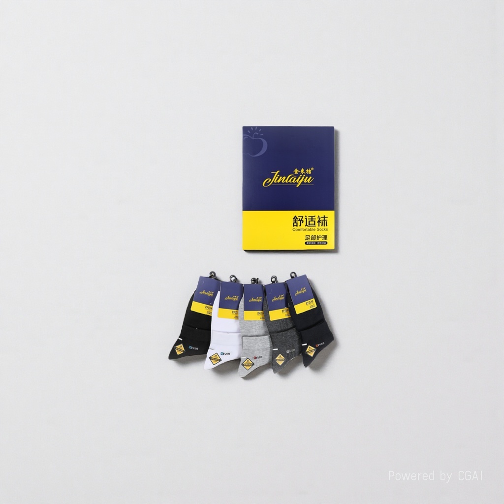 Five pairs of Jinlaiju comfortable socks in different color packaging boxes details Picture