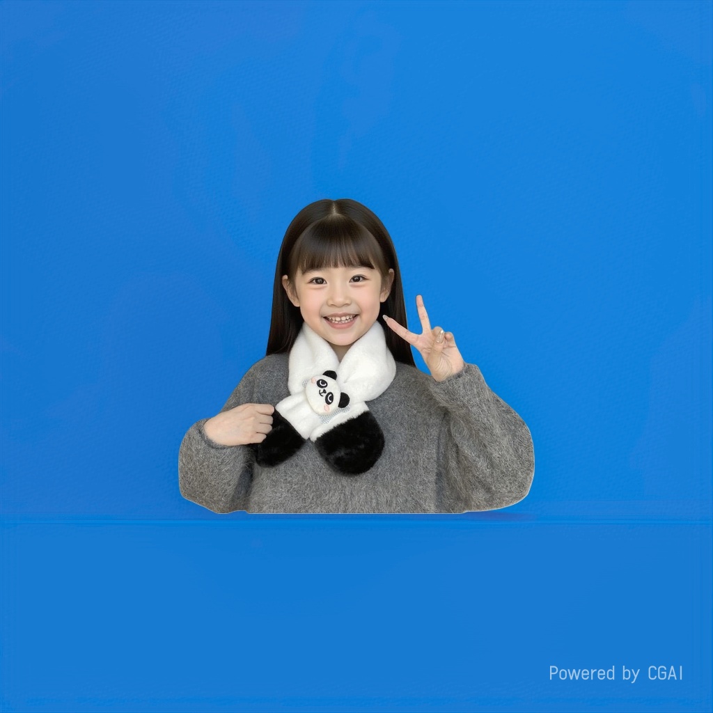 库洛米儿童围巾冬季2025新款女童防风保暖交叉围脖小女孩卡通套脖产品图
