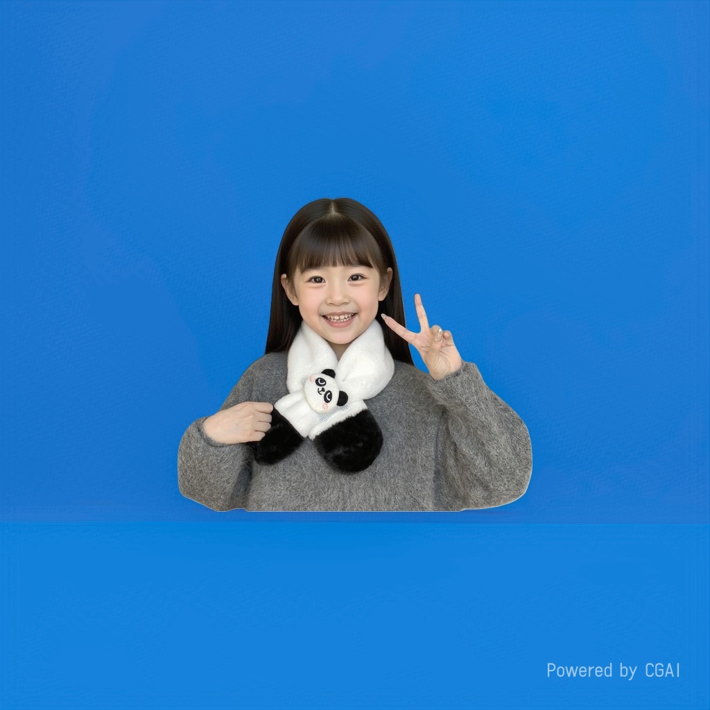 库洛米儿童围巾冬季2025新款女童防风保暖交叉围脖小女孩卡通套脖白底实物图