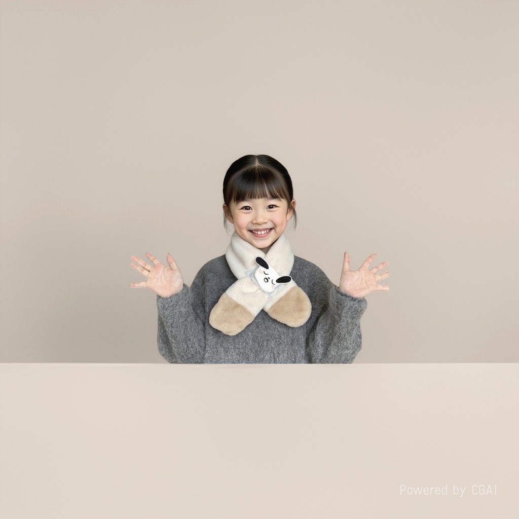 库洛米儿童围巾冬季2025新款女童防风保暖交叉围脖小女孩卡通套脖细节图