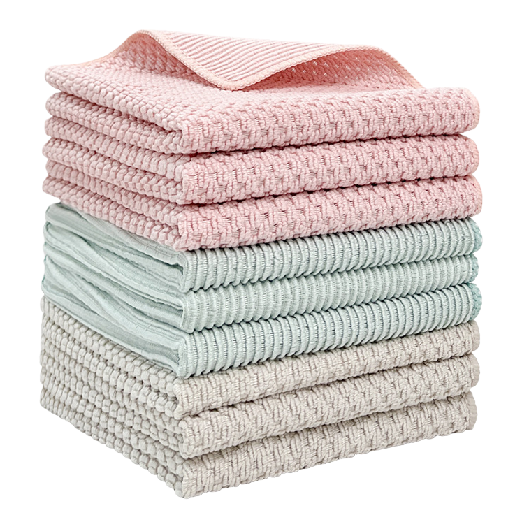Pink, light green and beige towels stacked, all-cotton 120g hotel supplies towels, hotel white towels Item Picture