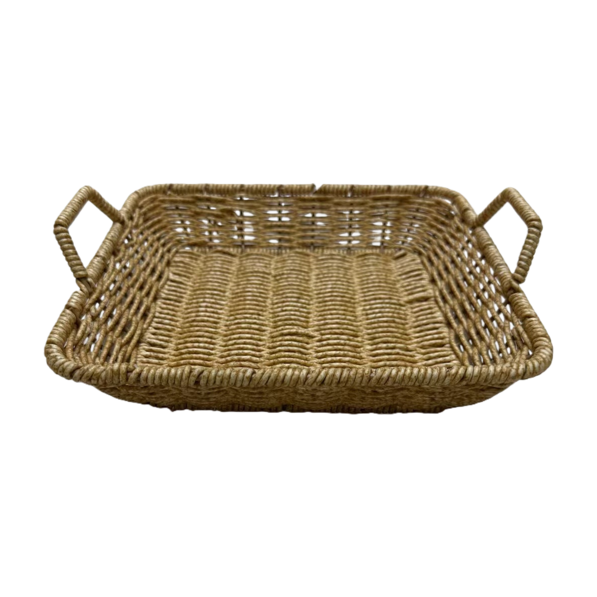 Beige imitation rattan woven rectangular shallow tray, storage basket, multi-purpose storage tray, home storage basket, fruit basket, bread basket, multi-functional home storage basin, supermarket gift packaging basket Item Picture