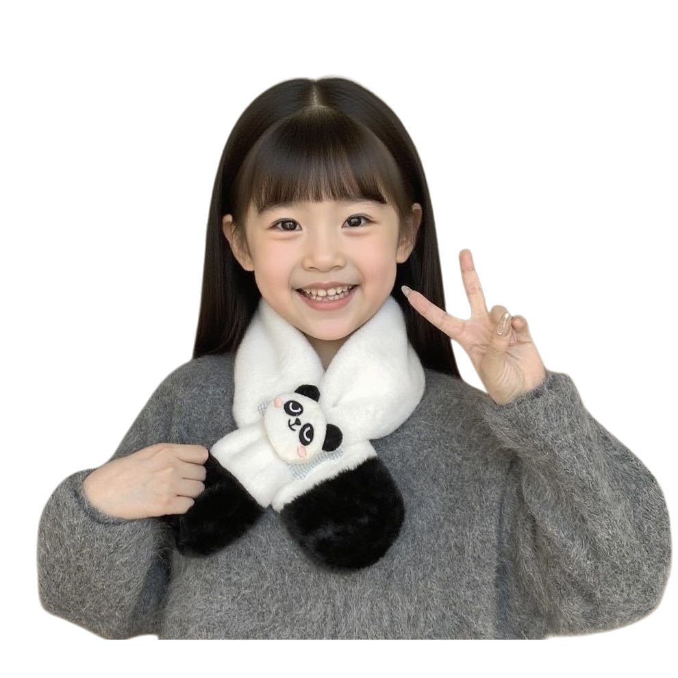 库洛米儿童围巾冬季2025新款女童防风保暖交叉围脖小女孩卡通套脖