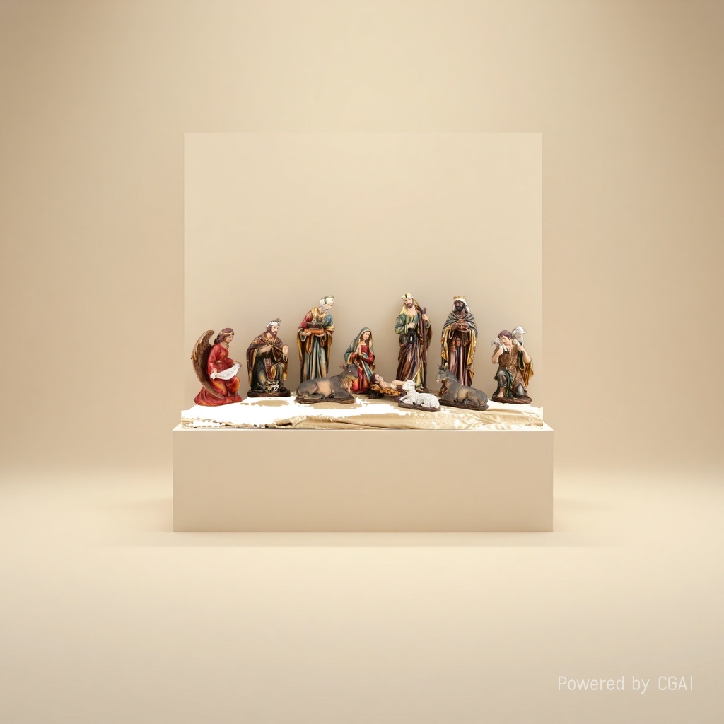A group of resin Buddha statues depicting the Nativity scene Specification image