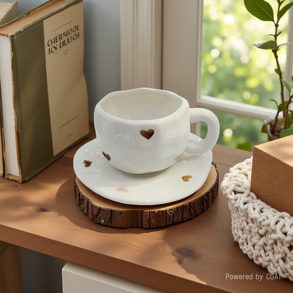 Beautiful coffee cup and plate set, commercial gift, irregular cross-border breakfast cup, ceramic country-style hand-painted underglaze color Specification image