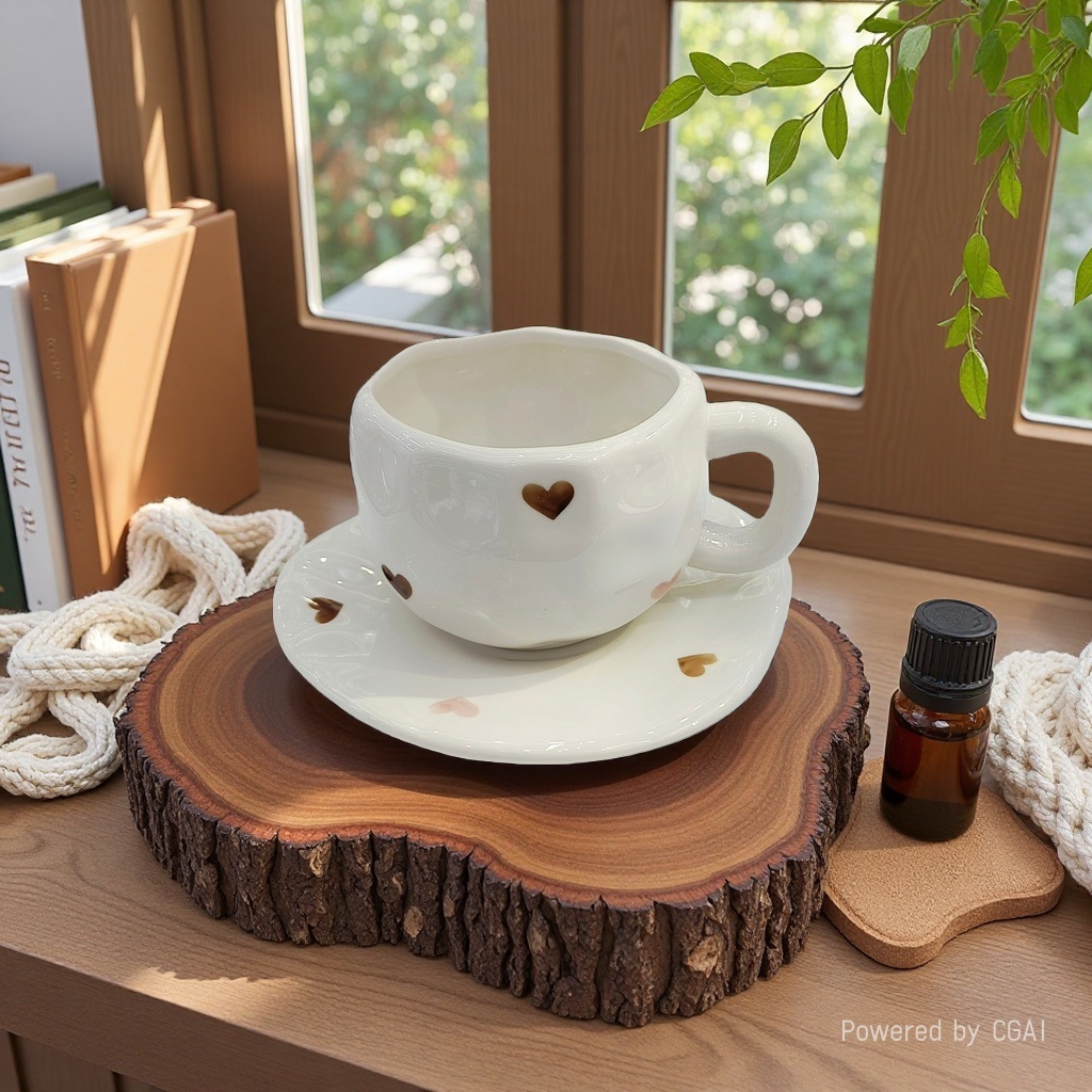 Beautiful coffee cup and plate set, commercial gift, irregular cross-border breakfast cup, ceramic country-style hand-painted underglaze color Application Scenario