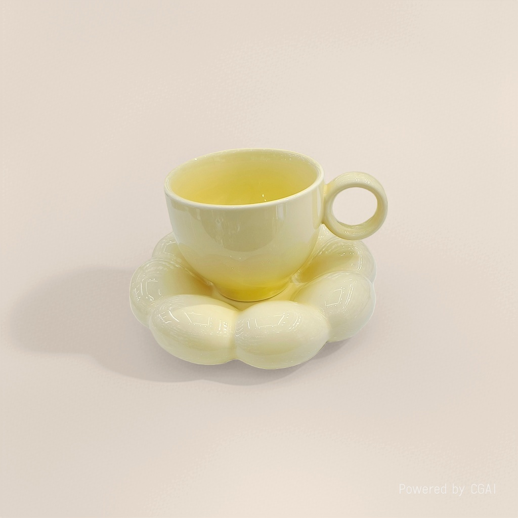 Light yellow luxury coffee cup set, afternoon tea cups with high appearance level, breakfast cups, and niche ins-style creative flower cups Application Scenario