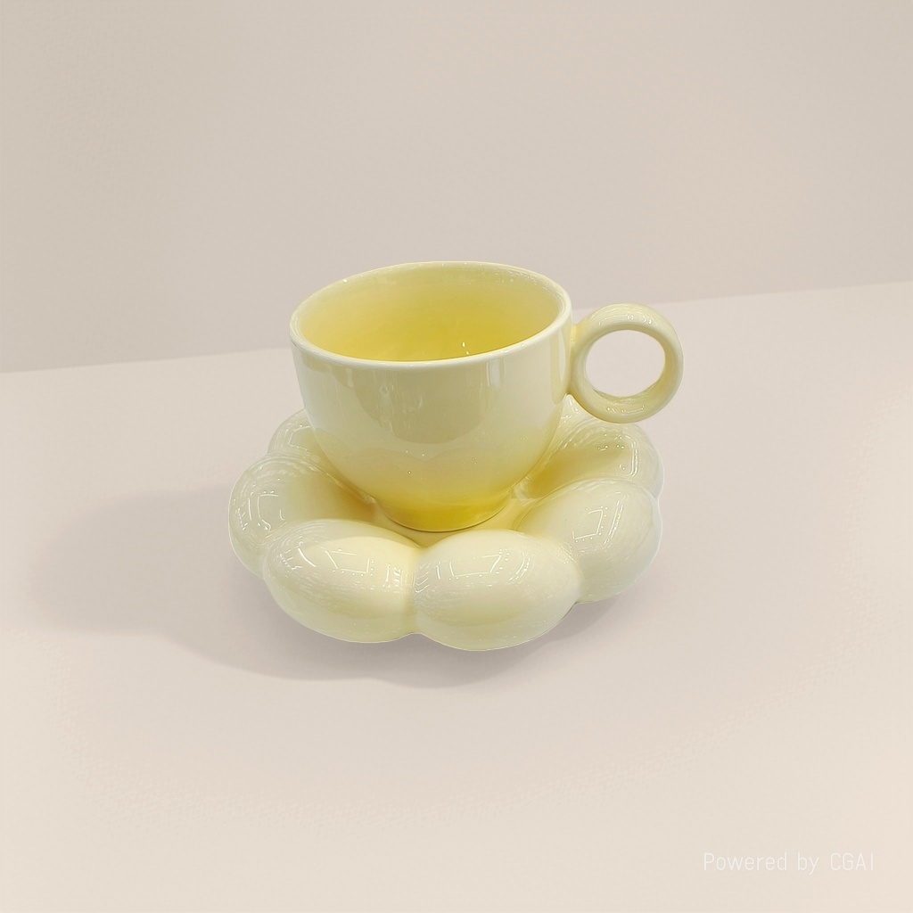 Light yellow luxury coffee cup set, afternoon tea cups with high appearance level, breakfast cups, and niche ins-style creative flower cups Specification image