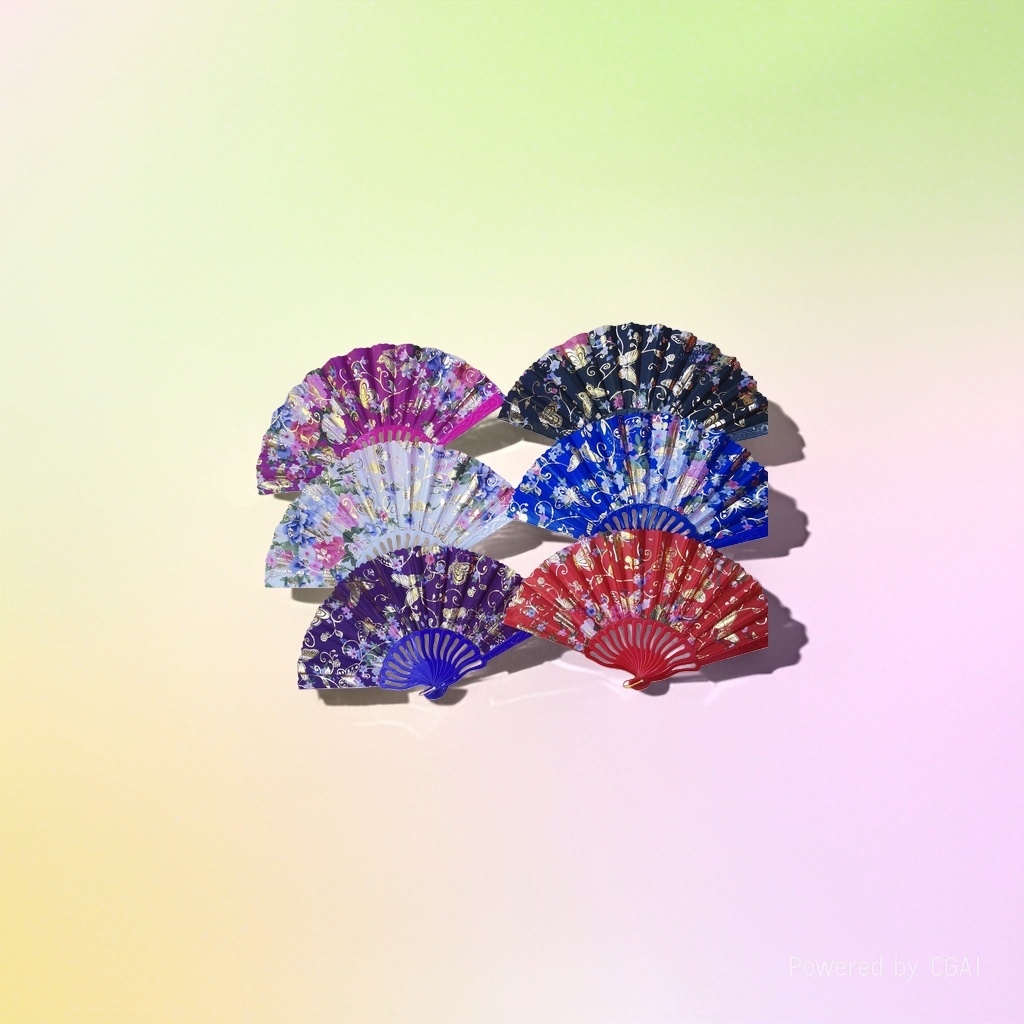 彩色花纹折扇工艺扇漆扇子纸扇折扇手工制作