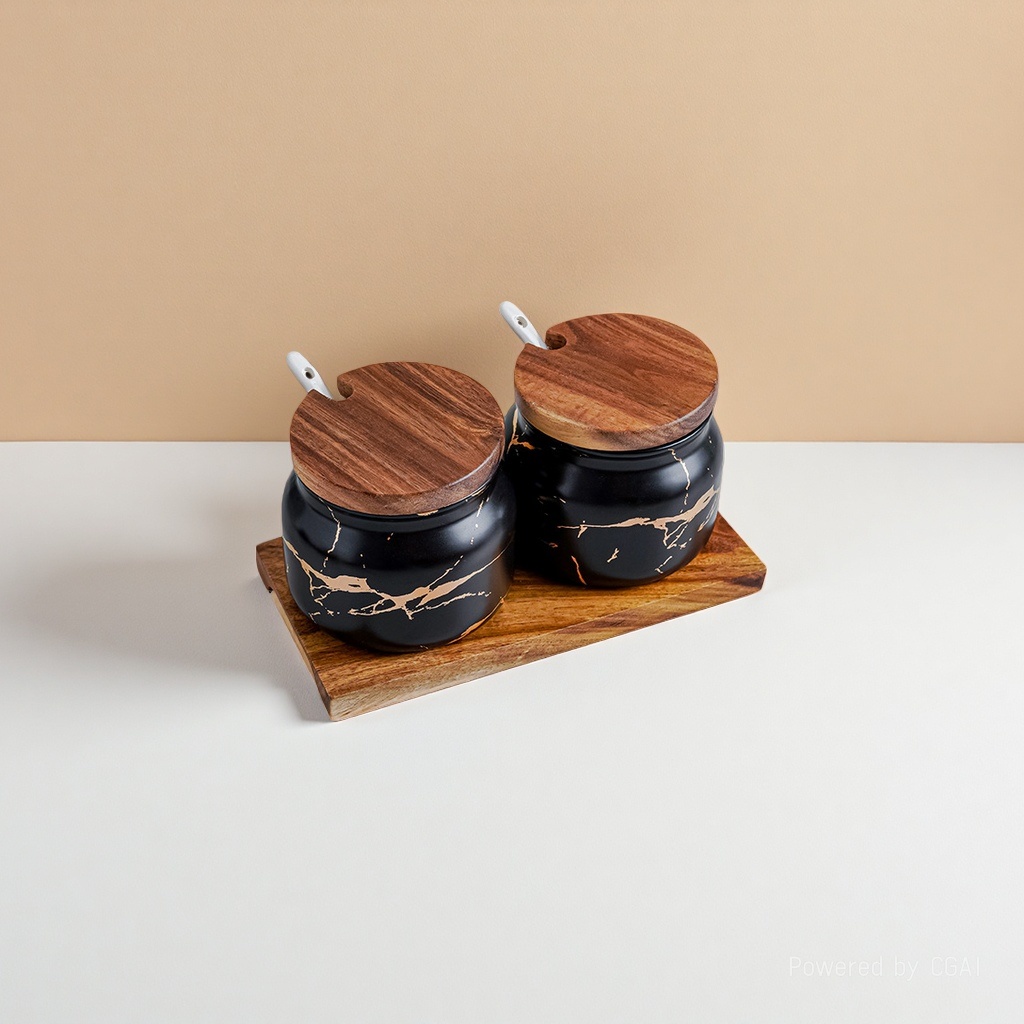 Light luxury seasoning jar, ceramic seasoning box set, kitchen household salt jar, high appearance level seasoning jar, seasoning bottle storage box Application Scenario