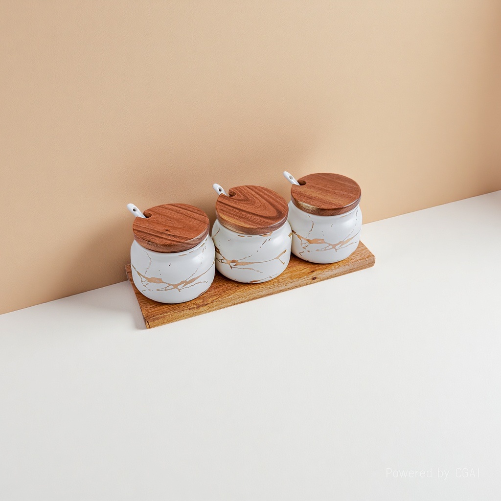 Light luxury seasoning jar, ceramic seasoning box set, kitchen household salt jar, high appearance level seasoning jar, seasoning bottle storage box set of three Specification image