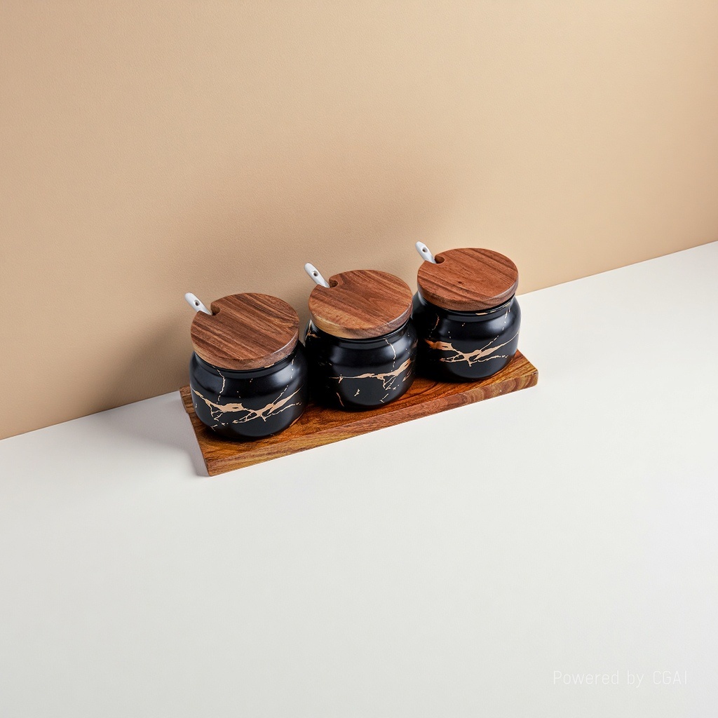 Light luxury seasoning jar, ceramic seasoning box set, kitchen household salt jar, high appearance level seasoning jar, seasoning bottle storage box set of three Application Scenario