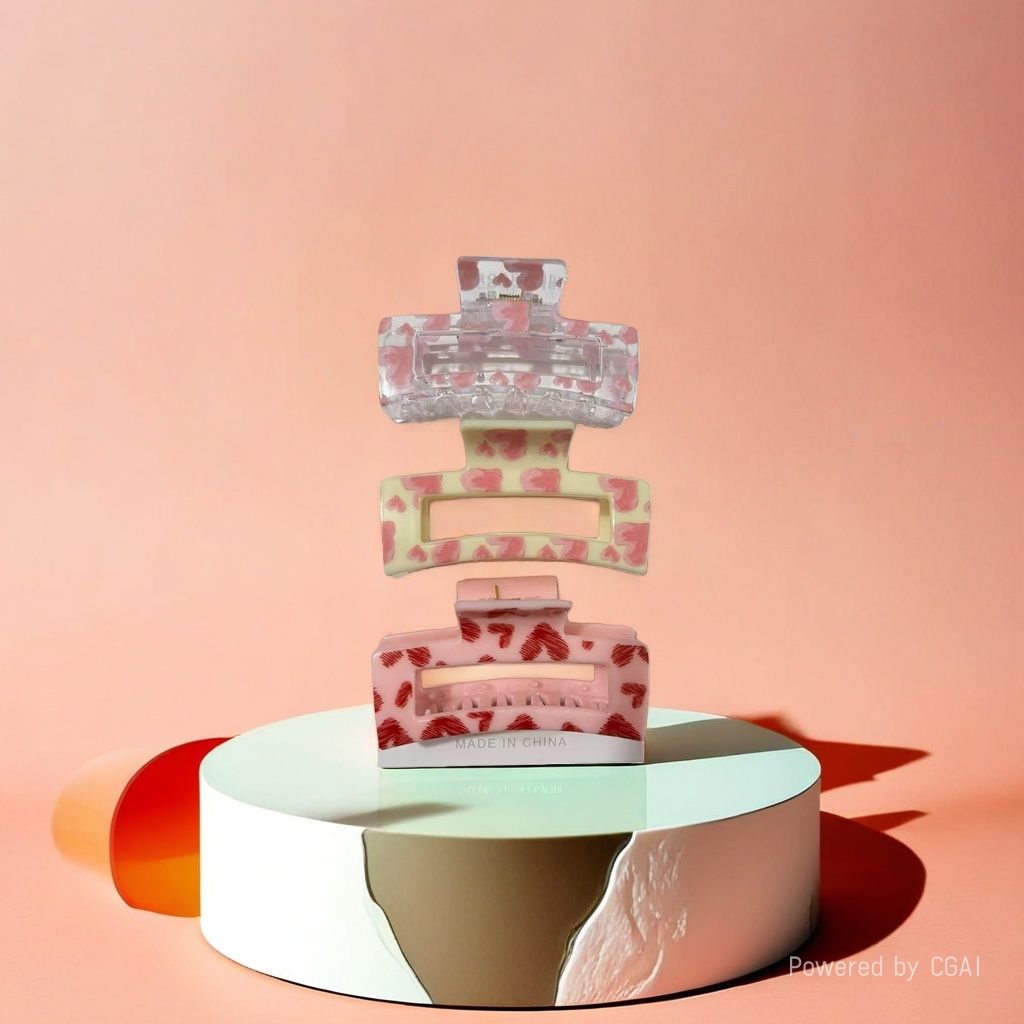 Pink heart-shaped pet children's hairpin with Song brocade base and hairpin main body Application Scenario