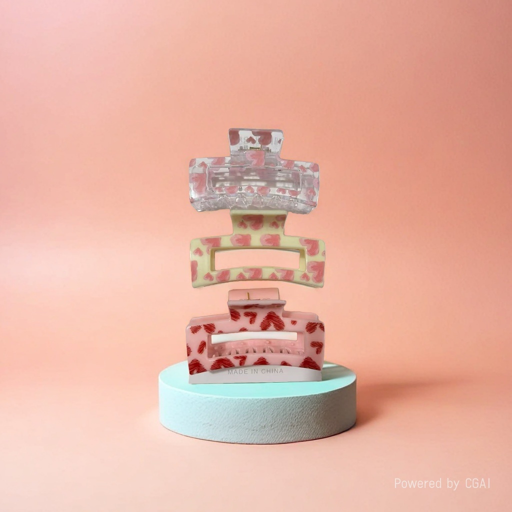 Pink heart-shaped pet children's hairpin with Song brocade base and hairpin main body Specification image