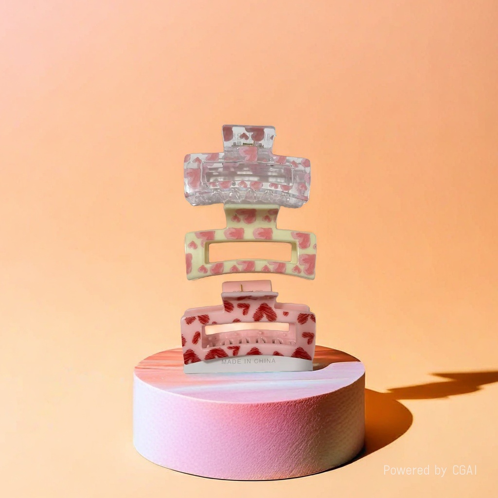 Pink heart-shaped pet children's hairpin with Song brocade base and hairpin main body details Picture