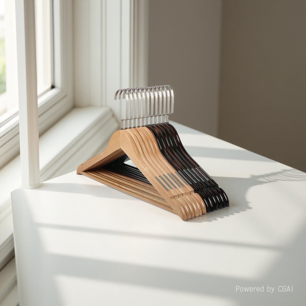 Solid wood coat hanger and trouser rack, 1.2cm thick, retro natural color rack rack, natural color rack rack engraved with custom logo details Picture