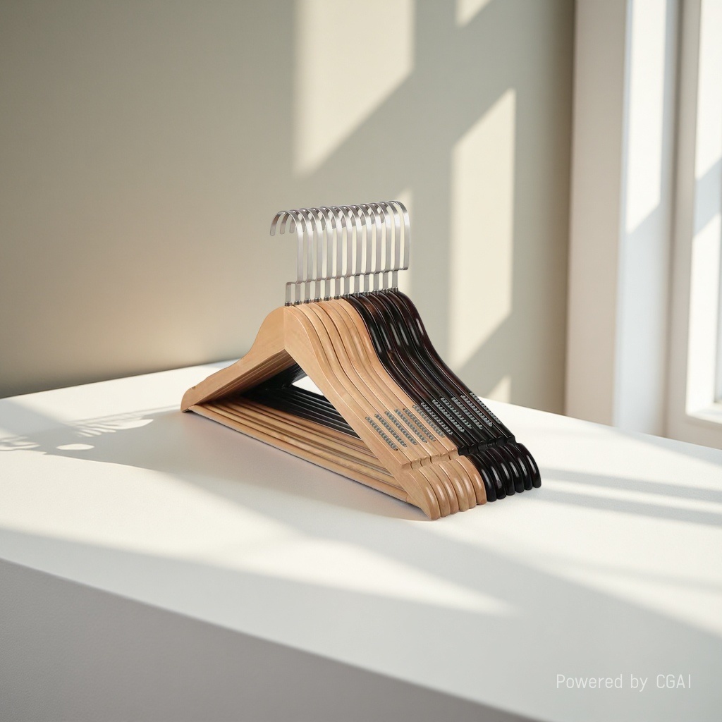 Solid wood coat hanger and trouser rack, 1.2cm thick, retro natural color rack rack, natural color rack rack engraved with custom logo Specification image