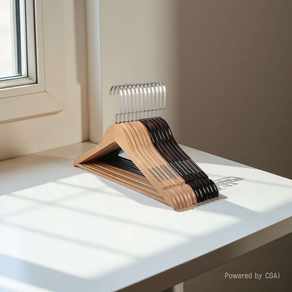 Solid wood coat hanger and trouser rack, 1.2cm thick, retro natural color rack rack, natural color rack rack engraved with custom logo Application Scenario