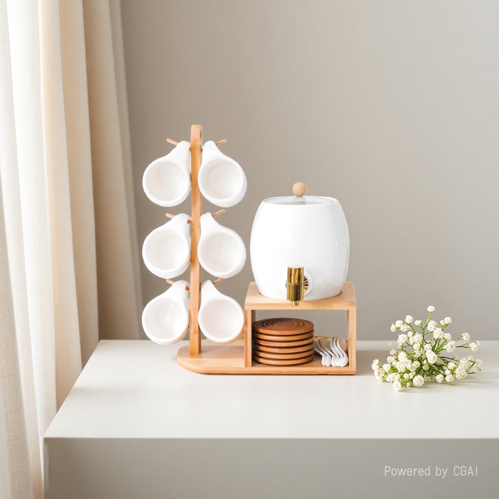 Large-capacity water set, copper faucet, white porcelain water bottle, coffee cup, tea pot, new Chinese-style household Specification image
