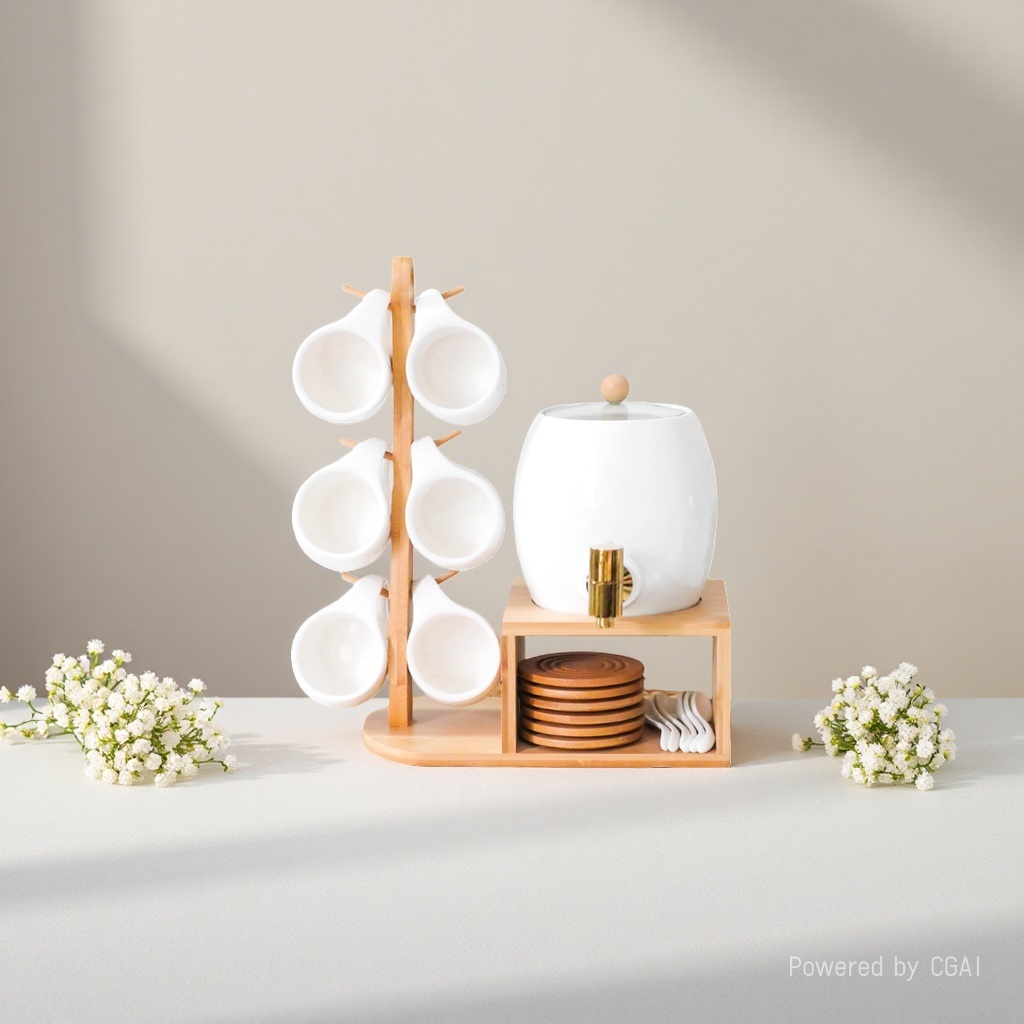 Large-capacity water set, copper faucet, white porcelain water bottle, coffee cup, tea pot, new Chinese-style household Application Scenario