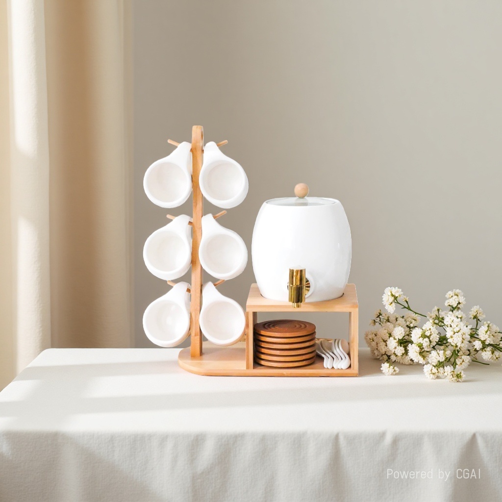 Large-capacity water set, copper faucet, white porcelain water bottle, coffee cup, tea pot, new Chinese-style household details Picture
