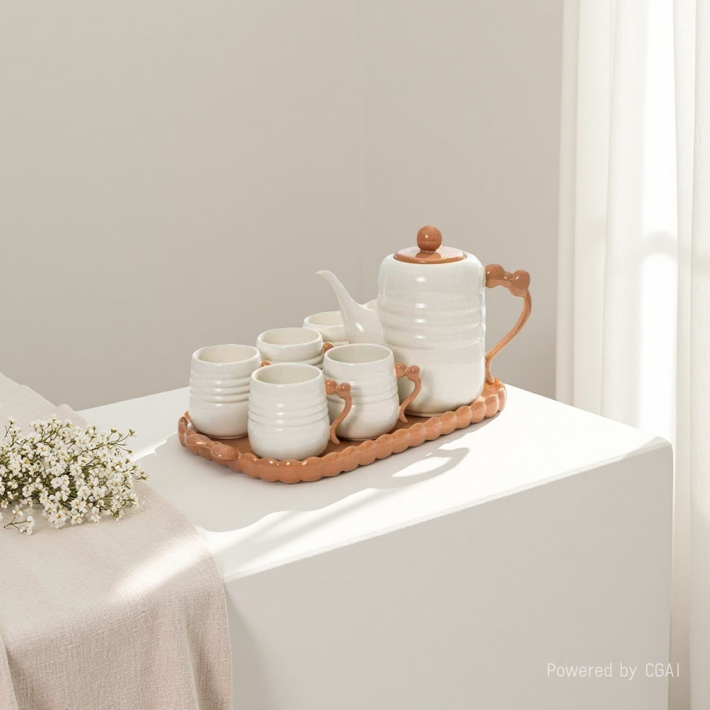 Cream-style tea set, ceramic drinking cups, household water kettles, water sets, teapots, housewarming cups, wedding gifts Application Scenario