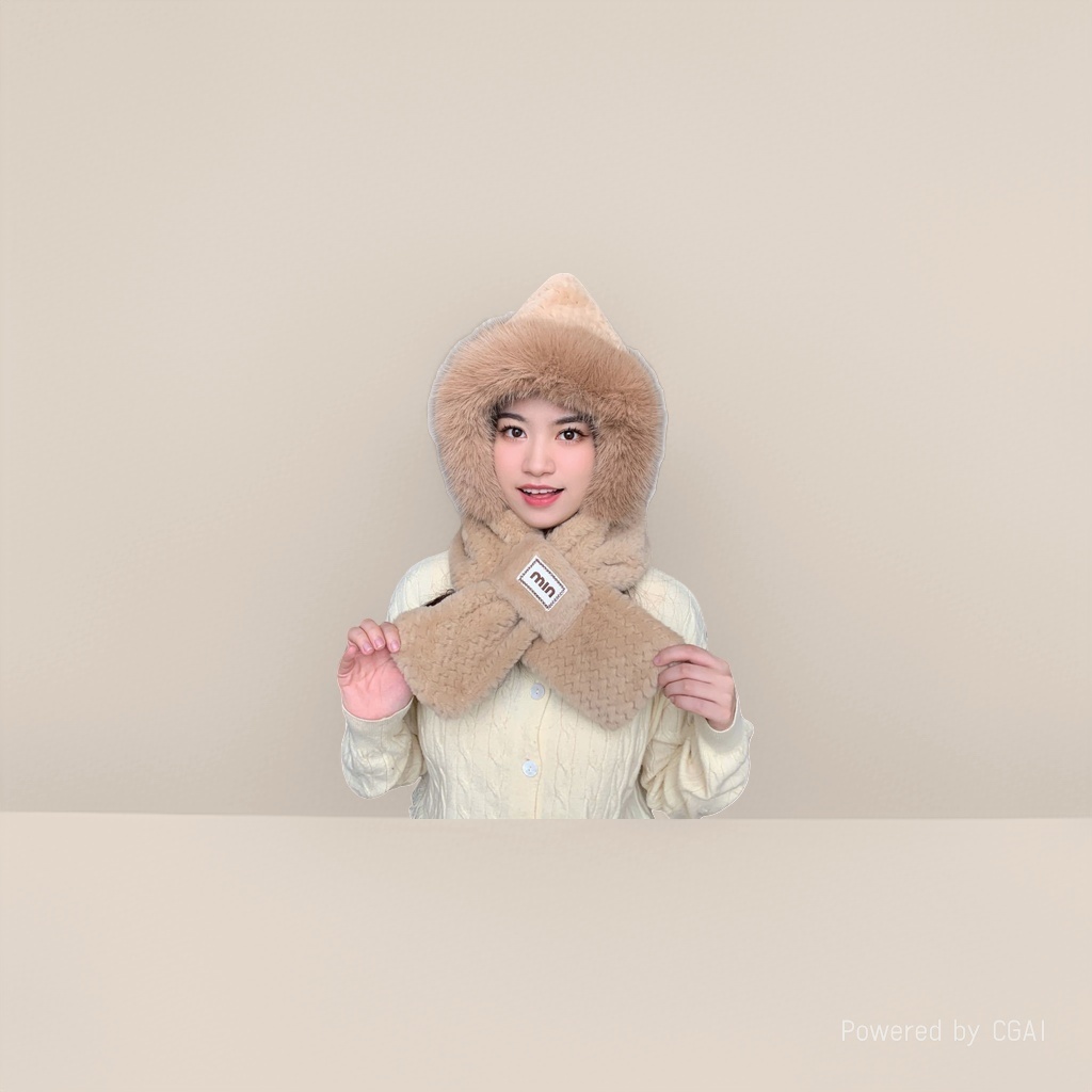 Simple two-piece hat set, hat and scarf in one, women's winter in the north, thick and versatile, cold-proof ear-protecting cap Specification image