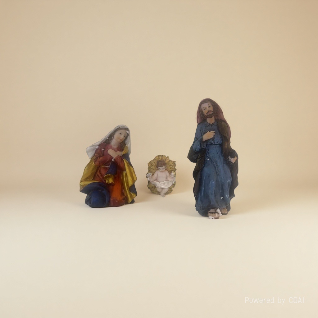 Virgin Mary, Infant Jesus, Saint Joseph Buddha statue, religious idol, resin Buddha statue