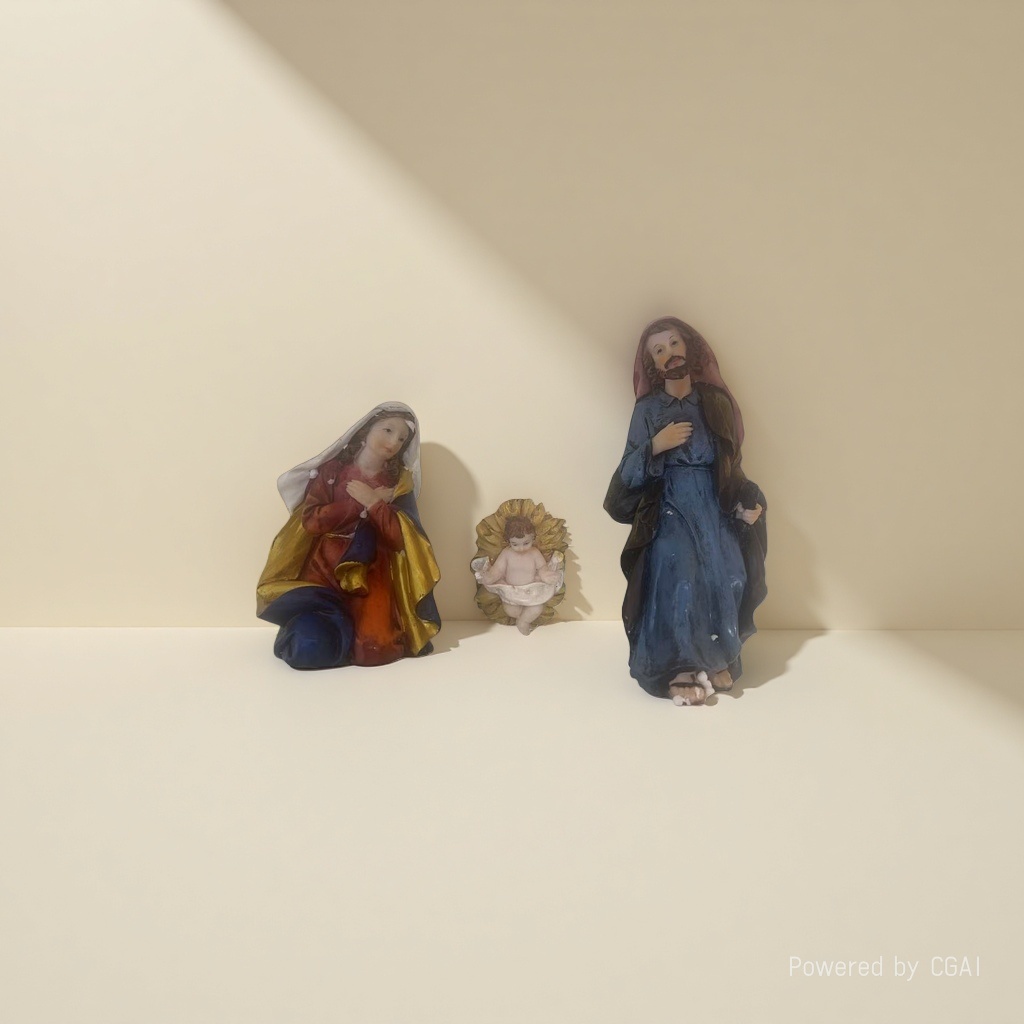 Virgin Mary, Infant Jesus, Saint Joseph Buddha statue, religious idol, resin Buddha statue Specification image